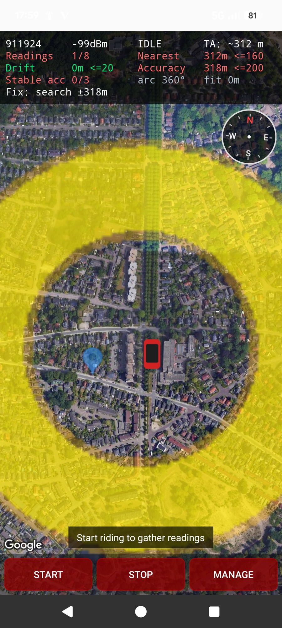 Hunt start: one reading, whole area feasible
