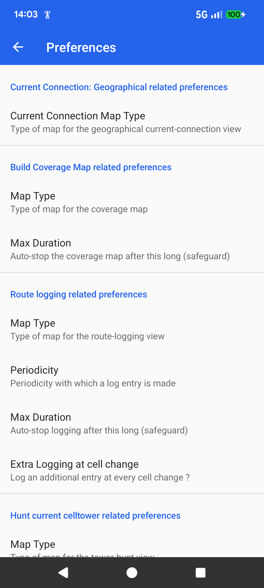 Preferences screen showing the Current Connection Geographical setting