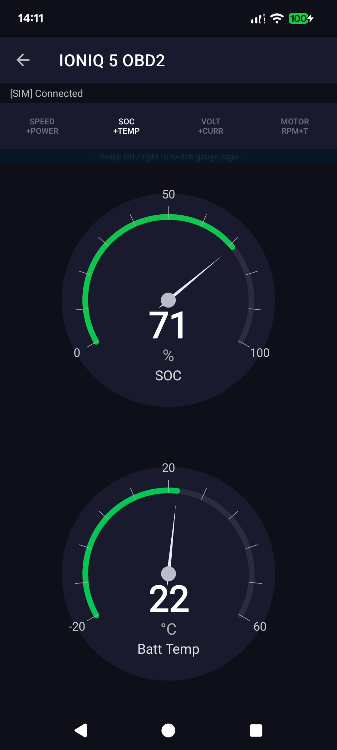 Live Gauges screen