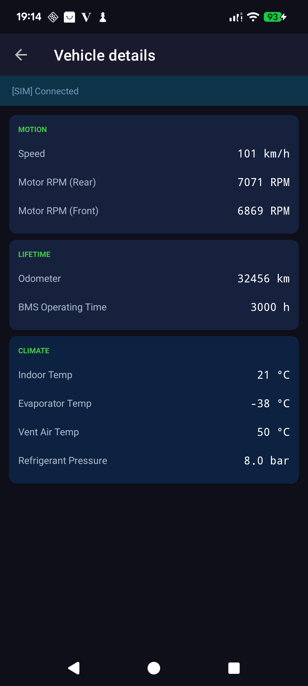 Vehicle details screen