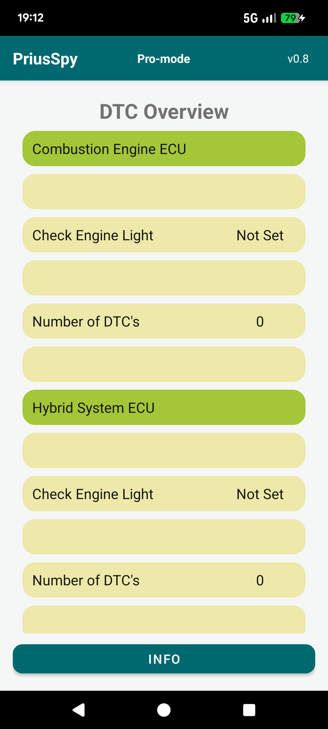 DTC overview screen