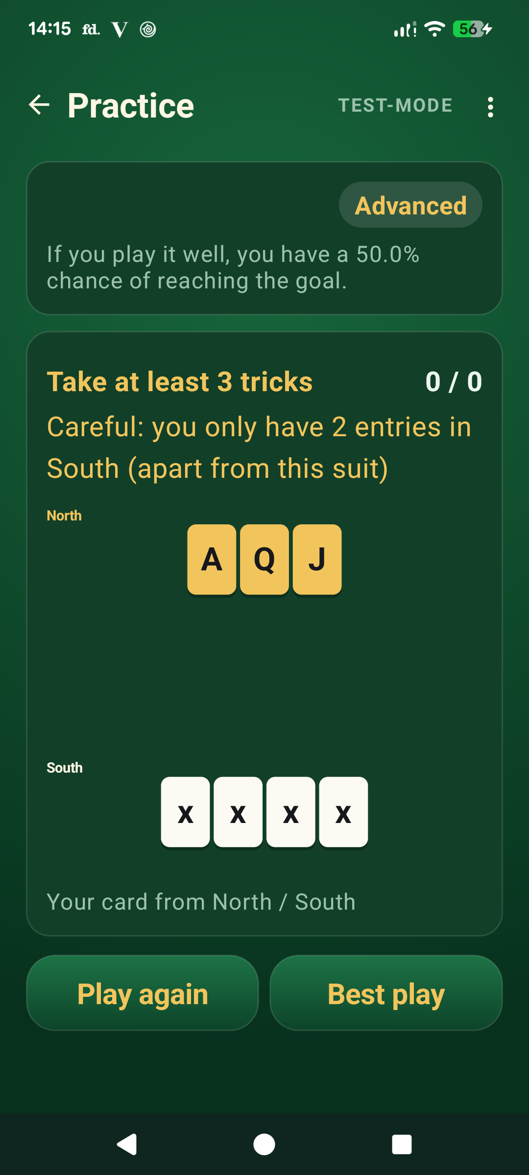 A practice hand in SmartBridge